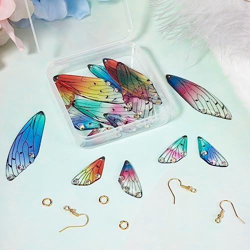 FASHEWELRY 16Pcs Resin Dragonfly Wing Earring Charms Rainbow Butterfly Wing Pendants Colorful Fairy Wings Charms with Earring Hooks Jump Rings for Jewelry Making - Image 7