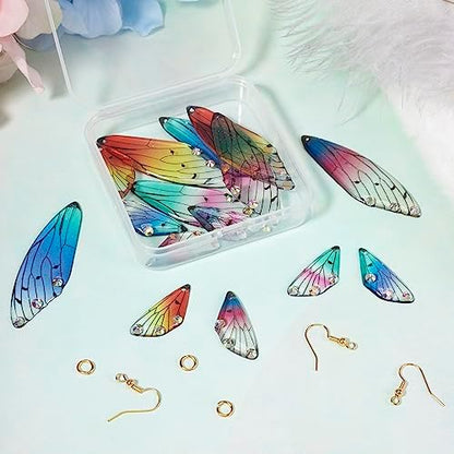 FASHEWELRY 16Pcs Resin Dragonfly Wing Earring Charms Rainbow Butterfly Wing Pendants Colorful Fairy Wings Charms with Earring Hooks Jump Rings for Jewelry Making - Image 7