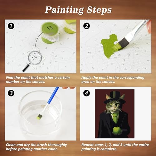 NiArt Paint by Numbers for Adults Beginners, DIY Paint by Numbers on Canvas for Kids, Oil Painting Kits for Gift Home Wall Decor, 10 Brushes and Acrylic Paint, 16x20 Inch, (Cat Godfather, Unframed) - Image 6