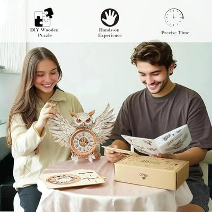 3D Puzzles for Adults, Snowy Owl Wall Clock 3D Wooden Puzzles Clock Kits for DIY Birthday Gift for Women Men Home Decor Holiday Christmas - Image 4