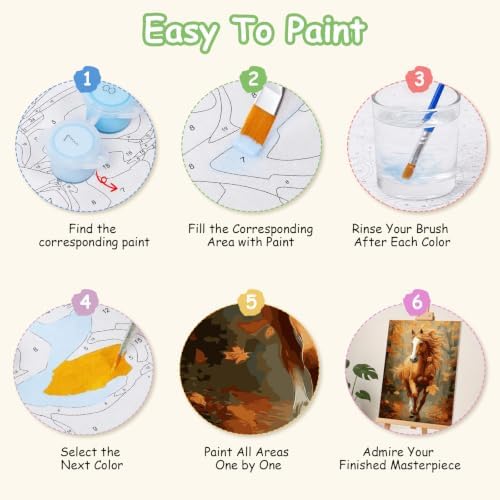 Spandrel Framed Paint by Numbers Horse Kit for Adult, Autumn Adult Paint by Number Kits on Canvas, DIY Acrylic Oil Easy Fall Painting by Numbers Thanksgiving for Home Wall Decor, 8x12in - Image 7