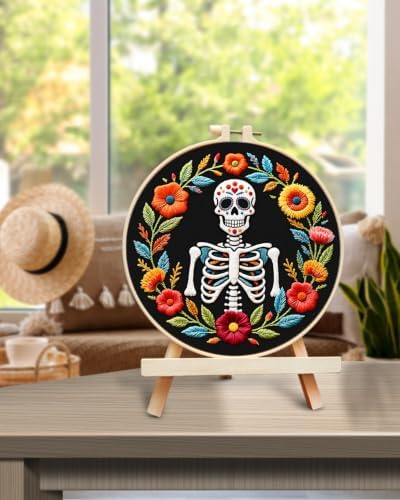 TINDTOP Embroidery Kit for Adult Beginners, Embroidery DIY Starter Kit, with Stamped Patterns, Hoop, Tools, Colorful Threads with Needles, Instructions (Skeleton A) - Image 5