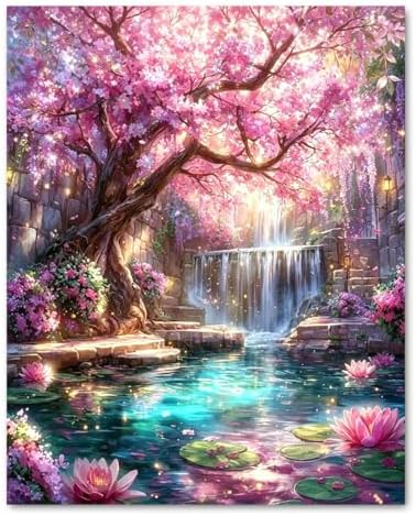 ICYANART Dream Tree Paint by Numbers Kit for Adults, Fantasy Waterfall Pink by Unknown