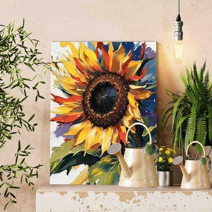 Aihonmin Sunflower Paint by Number for Kids and Adults Beginner，Gardens Paint by Number Kits on Canvas,Farmhouse Wall Art Prints Graffiti DIY Gift Oil Painting,Home Wall Decor，(DIY Frame - Image 2