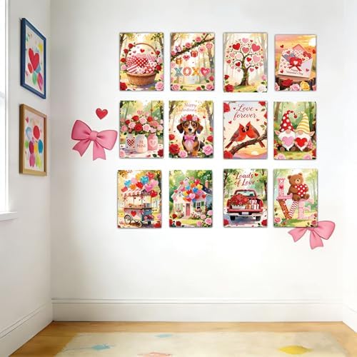 Niteform 12 Packs Valentine's Day Pre Drawn Canvas to Paint， 5x7 in Pre Printed Canvas Boards, Pre Stretched Outline Painting Kits for Beginners, Adults, Party Favors & Romantic Craft Activities - Image 7