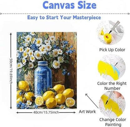 DOTSTART Paint by Numbers Kit for Adults,Lemons and Daisies Paint by Number for Adults,Acrylic Adults' Paint-by-Number Kits, DIY Easy Paint by Number Adult Canvas for Home Art Decor, 15.75X19.69 inch - Image 2