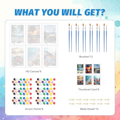 PHANTASYART 6 Pack Beach Paint by Numbers Kit for Adults Beginners 8x12inch - Image 6