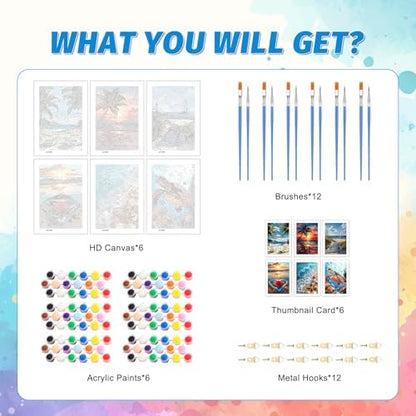 PHANTASYART 6 Pack Beach Paint by Numbers Kit for Adults Beginners 8x12inch - Image 6