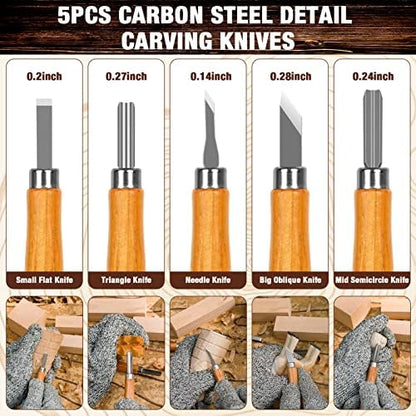 Wood Carving Kit, 23pcs Wood Carving Tools with 4 Wood Carving Knives 5 Detail Knives 9 Blocks, Whittling Kit DIY Hobbies for Adults - Image 5