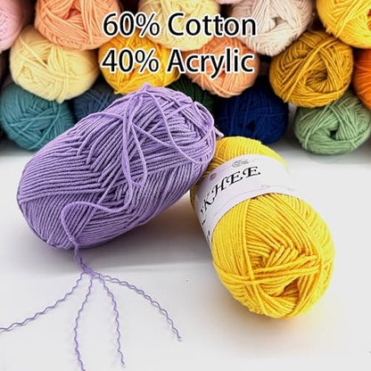 QKHEEYarn for Crocheting and Knitting 8 * 1.76 Oz (50G) /195yd,Fine/Fingering Weight (1), 60% Cotton 40% Acrylic Soft Yarn kit for Making Granny Squares and amigurumi (48#Gold) - Image 2