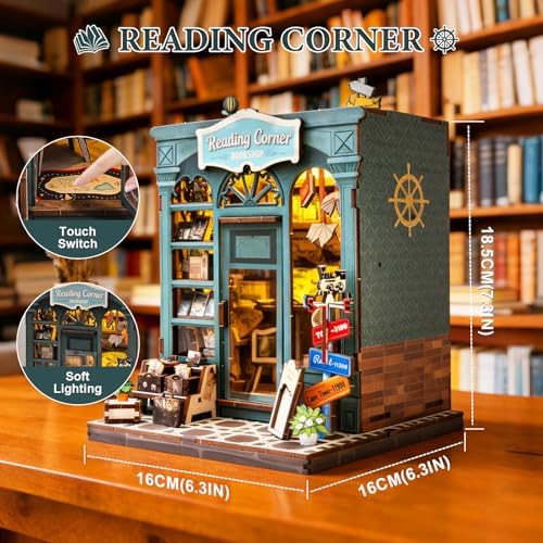 DIY Miniature Dollhouse Book Nook Kit – Reading Corner Bookshop Bookshelf Insert with LED Lights, Tiny House Model for Adults & Teens, Booknook Library Home Decor & Gift Idea for Family and Friends - Image 2