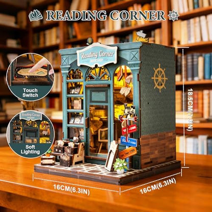 DIY Miniature Dollhouse Book Nook Kit – Reading Corner Bookshop Bookshelf Insert with LED Lights, Tiny House Model for Adults & Teens, Booknook Library Home Decor & Gift Idea for Family and Friends - Image 2