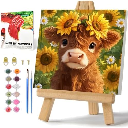 Highland Cow Paint by Numbers with Frame, Paint by Numbers for Adults 10x10 by hkejoi