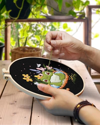 TINDTOP 2 Pack Embroidery Kit for Adult, Embroidery DIY Starter Kit, with Stamped Patterns, Hoop, Tools, Colorful Threads with Needles, Instructions (Frog) - Image 4