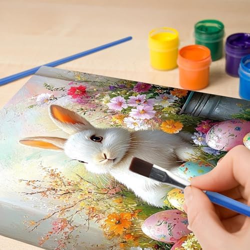 NEWENMO Basket with Eggs Paint by Numbers Kits for Adults, Paint by Number Beginner, Easter Bunny, Canvas Painting by Numbers for Adults, Easy DIY Oil Painting Kits for Gifts Home Decor 16x20 Inch - Image 2