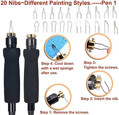 Wood Burning Kit, Pyrography Wood Burning Kit with 2 Wood Burning pens, 78 Pcs Wood Burning Tool with 20 Detailer Nibs, 51 Solid-Point Tips, Wood Burner for Embossing Carving Soldering - Image 2