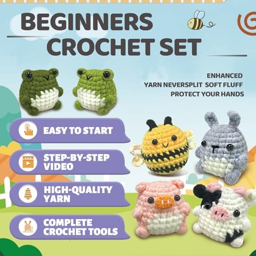 YAMAXIN Crochet Set for Beginners, for Complete Adults, Animal Crochet Hook Set for Beginners, Crochet Knitting Set with Video (6pcs Animals) - Image 4