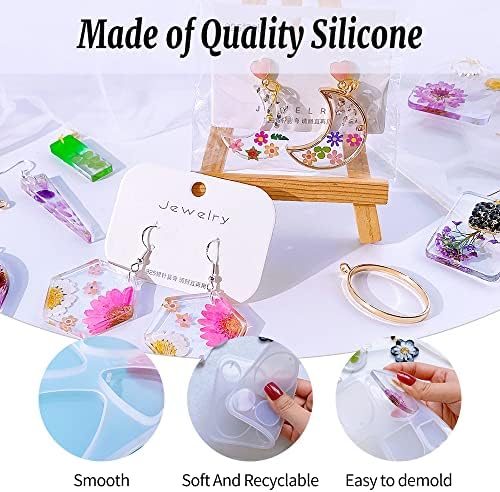 54 Pcs Epoxy Resin Jewelry Molds for Beginners, Moldes De Silicona para Resina for Earrings Pendants Necklaces Keychains Making, Variety Silicone Casting Mould with Hole for Boho Art Crafts - Image 2