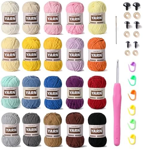 20 Pack 70.5oz/2624yds Bulky Multicolor Yarn Set, Plush Chenille Blanket Yarn for Crocheting, Fluffy Velvet Yarns for Crochet, Fuzzy Baby Yarns for Crocheting Soft, Crochet Amigurumi B by OMoiut
