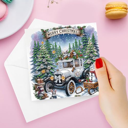 Diamond Art Christmas Cards Kit, 6PCS DIY Diamond Painting Christmas Cards with Envelopes, 5D Diamond Dot Greeting Cards for Adults, Xmas Card for Holiday Crafting Gifts (Christmas Car) - Image 3