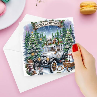 Diamond Art Christmas Cards Kit, 6PCS DIY Diamond Painting Christmas Cards with Envelopes, 5D Diamond Dot Greeting Cards for Adults, Xmas Card for Holiday Crafting Gifts (Christmas Car) - Image 3