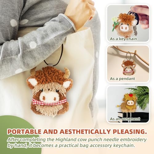 Punch Needle kit-4,Embroidery kit for Beginners,Punch Needle Kits Adults Beginner,Needles, Curved Scissors, a Tool Storage Box, Yarn, Easy-to-Follow Instructions, and Tutorial Videos(4 Highland Cow) - Image 7