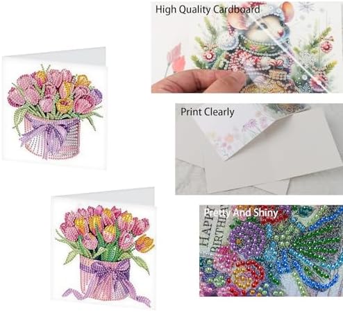 TDFERAN Diamond Painting Blank Greeting Card Set of 6 Greeting Cards Tulip Birthday Greetings Sympathy Card Party Invitations All Occasion Shower Wedding Cards for Holiday Greetings - Image 4