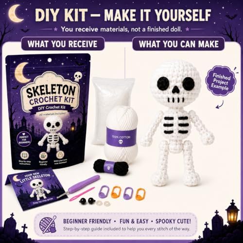 Halloween Skeleton Crochet Kit for Beginners, DIY Amigurumi Kit - Image 3