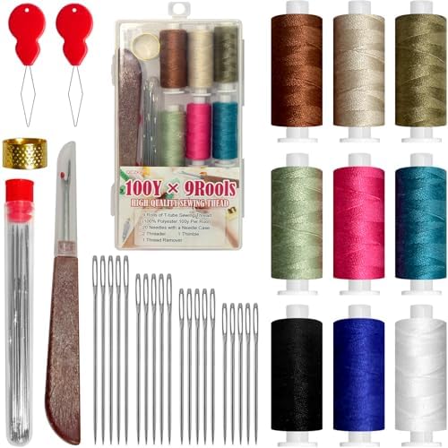 40PCS Sewing Tool Set, Big Eye Steel Sewing Needles Kit, Needle and Thread,Threader and Needle Repair Kit Stainless Steel Needles by QCZKB
