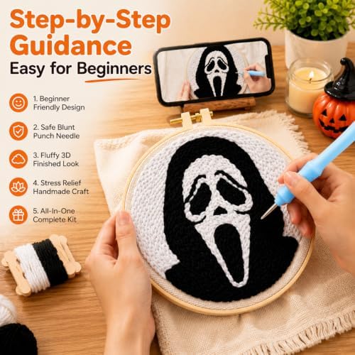 Punch Needle Kit for Beginners Adults-Grimace, with Embroidery Hoop - Image 3