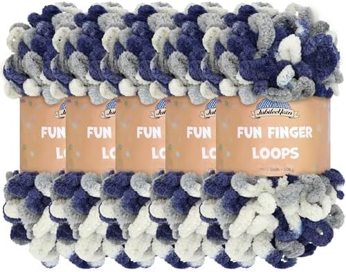 JubileeYarn Fun Finger Loops Yarn - Multicolor Navy Grey - 5 Skeins by BambooMN