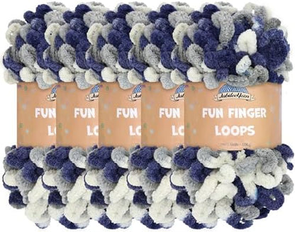 JubileeYarn Fun Finger Loops Yarn - Multicolor Navy Grey - 5 Skeins by BambooMN