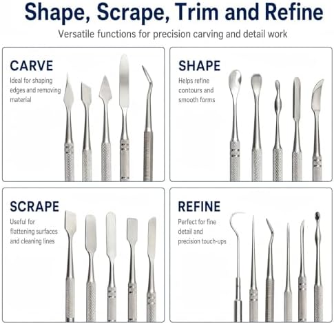 Wax Carvers Set Double Ended Dental Wax Modeling Sculpting Tools Dental Picks Polymer Pottery Clay Carving Tool Stainless Steel 12 Pieces - Image 2
