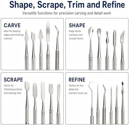 Wax Carvers Set Double Ended Dental Wax Modeling Sculpting Tools Dental Picks Polymer Pottery Clay Carving Tool Stainless Steel 12 Pieces - Image 2