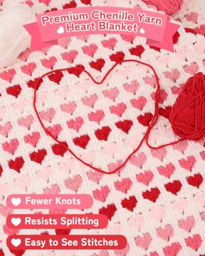 Arborthread Crochet Blanket Kit for Beginners Ombre Pink Heart Pattern - Image 2