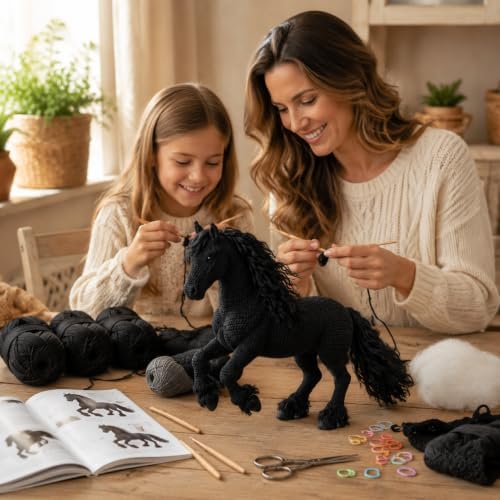 Black Friesian Horse Amigurumi Crochet Kit for Beginners, Complete DIY Craft Supplies with Instructions, Galloping Long Mane Animal Crochet Starter Kit, Handmade Decor Gift for Horse Lovers - Image 3