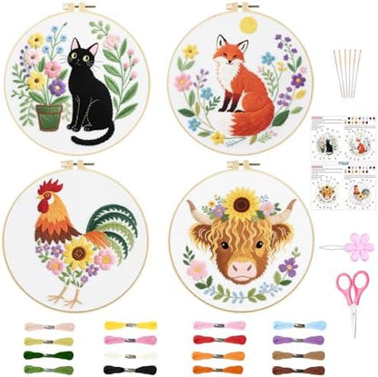 ORIGACH 4 Pcs Flower and Animal Embroidery Kit for Beginners by ORIGACH
