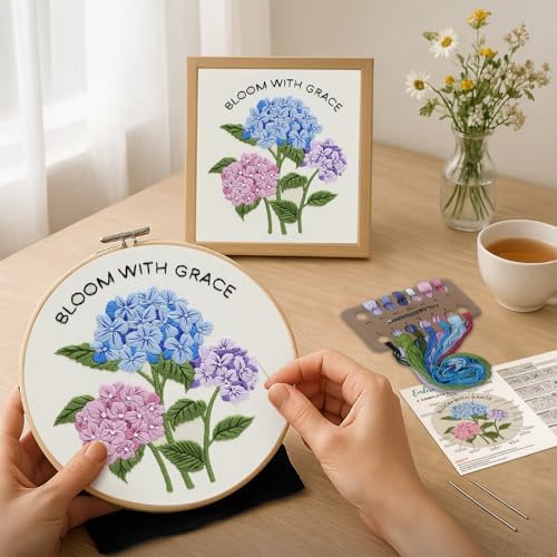 Nuberlic Hydrangea Embroidery Kits for Beginner Adults - Image 2