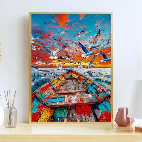 koemhxb Paint by Numbers for Adult, Sunset Ocean Paint by Numbers Kit for Adults Beginners, DIY Seascape Acrylic Painting on Canvas for Home Wall Art Decor 16x20 Inch - Image 3