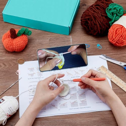 ORIGACH 2 Set Halloween Plush Pumpkin Crochet Kit for Beginners,Complete Crochet Starter Kit with Video Guide, Yarn & Tools, CrochetingGifts for Halloween Decor - Image 4