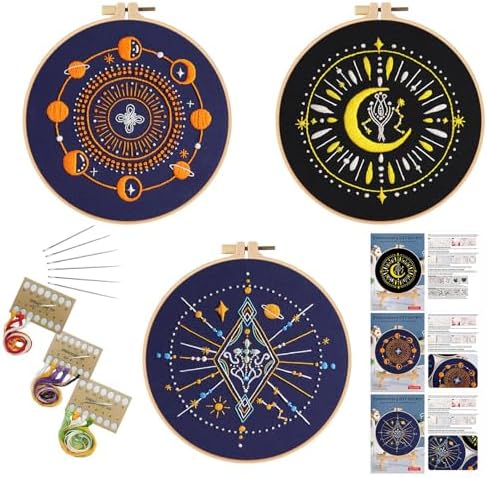 GLTAYLMY 3 Set Tarot Embroidery Starter kit with Patterns and Instructions, DIY Adult Beginner Cross Stitch Kits, Including 1 Plastic Embroidery Rings,Colored Threads and Needles by GLTAYLMYFortuneSmilesonJoyfulTradingwithEveryone