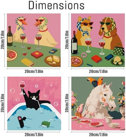 FQOVKYN 4 Packs Funny Animals Paint by Numbers Kit for Adults Beginner, Horse Paint by Numbers with Frame, DIY Crafts Painting by Number for Gift Home Wall Decor 8 * 8 inch - Image 2
