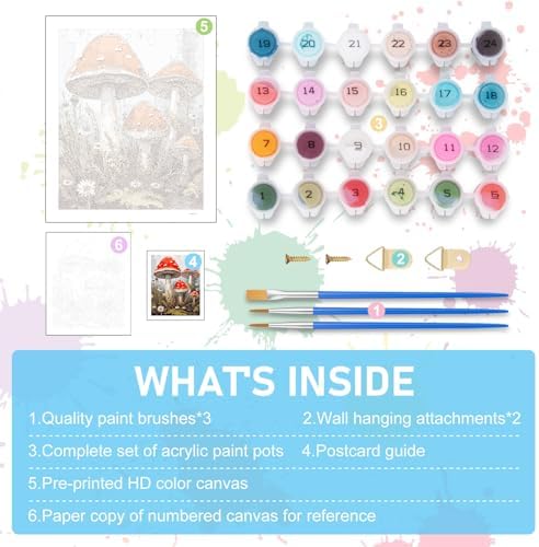 Paint by Numbers Kit for Adults, Mushroom DIY Acrylic Canvas Painting Set - Image 5