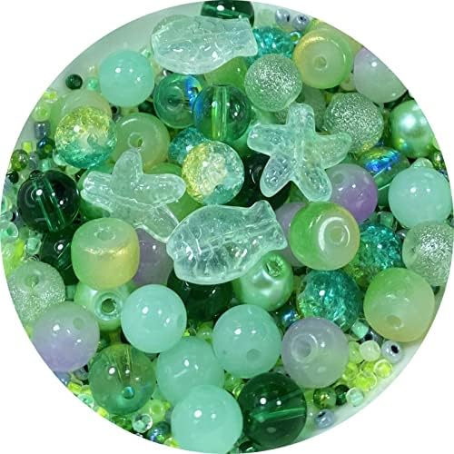 Assorted Glass Resin Beads Multi Size Colors Smooth Cracked Gravel Millet Spacer Beads for Bracelets Necklace Earring DIY Jewelry Making Craft(Xizi Green Series) by ChooseBeadsChooseHonkoolly
