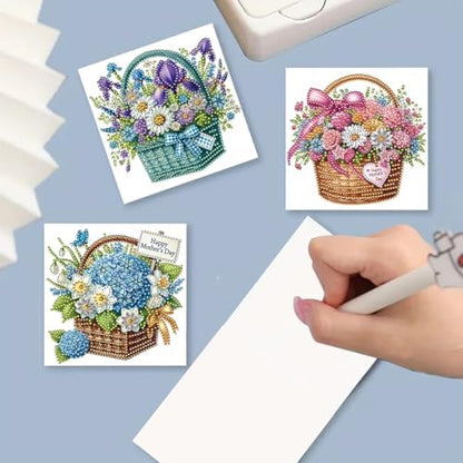 Diamond Art Painting Cards, 6 Pack Gem Art Greeting Cards with Envelopes, 5D Diamond Dots Kits Birthday Cards Making Kits for Adults Family Friends Birthday Gifts 6pcs(Mother's Day Happy Bouquet) - Image 3