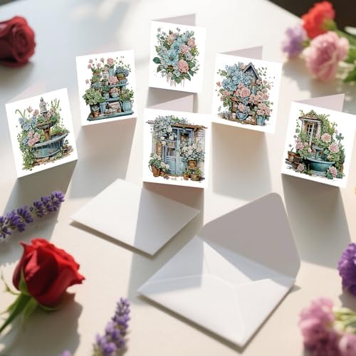C'eitura 12Pcs Garden Flowers Diamond Art Painting Greeting Card Kit with Envelopes, DIY Floral Christmas Birthday Thanksgiving Card Making Set, All Occasion Handmade Card Craft - Image 4