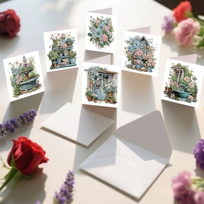C'eitura 12Pcs Garden Flowers Diamond Art Painting Greeting Card Kit with Envelopes, DIY Floral Christmas Birthday Thanksgiving Card Making Set, All Occasion Handmade Card Craft - Image 4