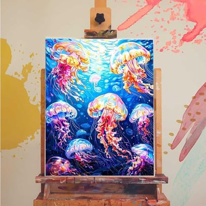 Paint by Numbers Kit for Adults Beginner, Animal Paint by Numbers Jellyfish, DIY Easy Acrylic Watercolor Oil Painting Kit with Brushes, Arts and Crafts for Adult for Home Wall Decor 12x16 in X-72 - Image 3