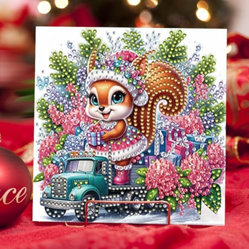jinglinhh 6pcs Diamond Art Painting Christmas Squirrel Lavender Hydrangea Flowers Truck Greeting Cards with Envelopes, DIY Card Making Kits for Adults, Diamond Art Postcards Christmas Cards Craft Gift - Image 6