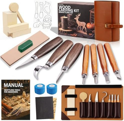 Wood Carving Kit Whittling Kit: Wood Carving Knife Tools with Leather Case by YourTrustedCompanionontheCarvingJourney